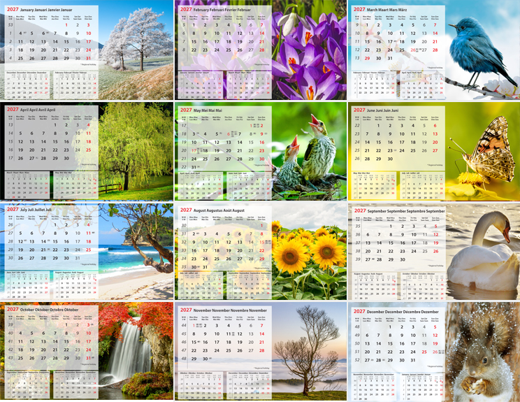 Kantoorkalender 2027 Beautiful Nature 13p 21x15cm Prenten