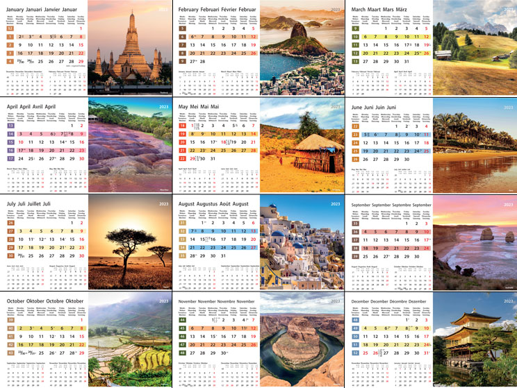 Kantoorkalender 2023 Destinations 13p 21x15cm Prenten