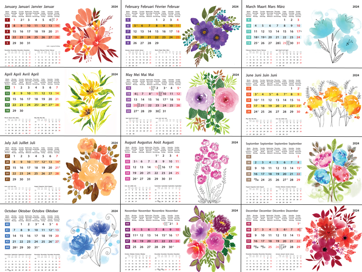 Kantoorkalender 2024 Flower Art 13p 21x15cm Prenten