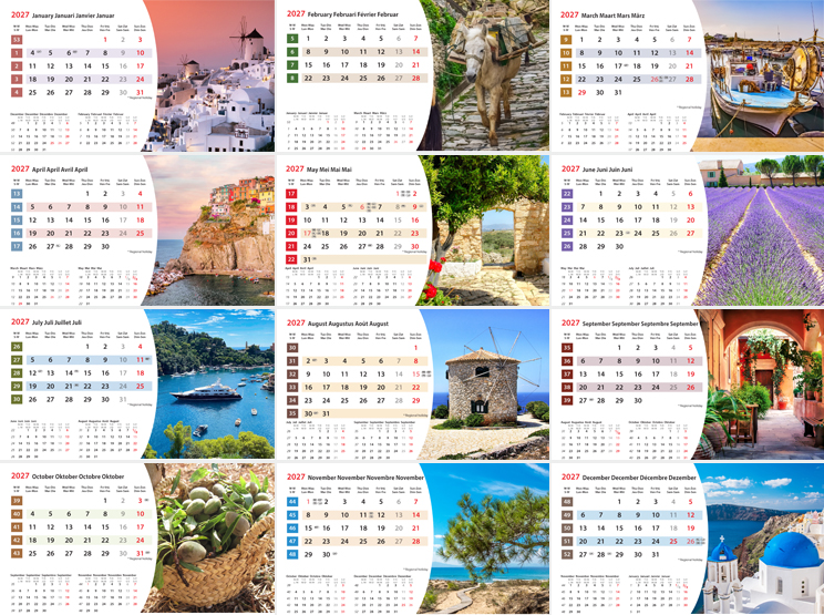 Kantoorkalender 2027 Mediterranean 13p 21x15cm Prenten