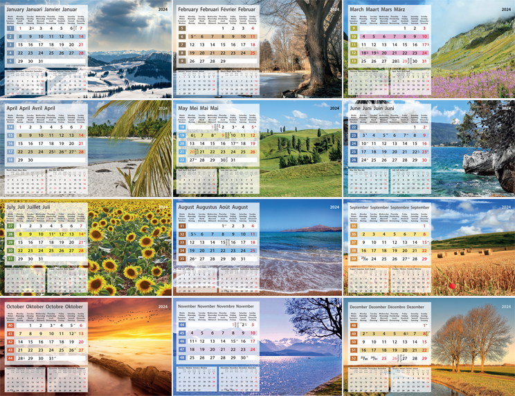 Kantoorkalender 2024 Serenity 13p 21x15cm Prenten