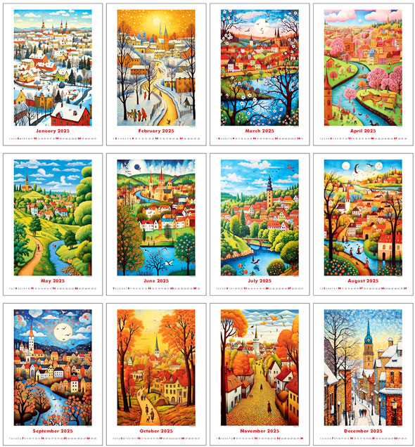 Muurkalender 2025 Art Naive by AI 13p 31x52cm Prenten