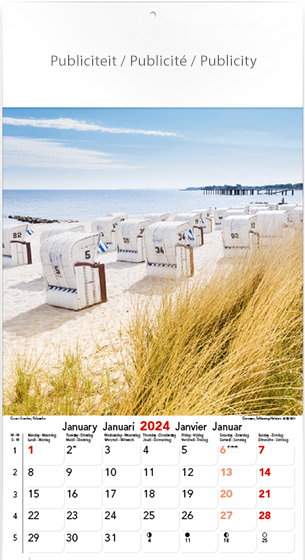 Muurkalender 2024 Seaside 13p 22x41cm
