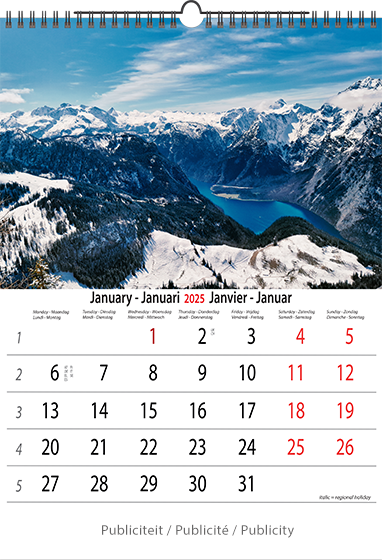Muurkalender 2025 Serenity 13p A4 A3