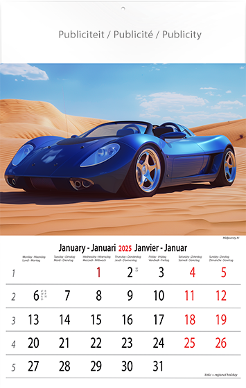 Muurkalender 2025 Sports Cars by AI 13p 30x47cm