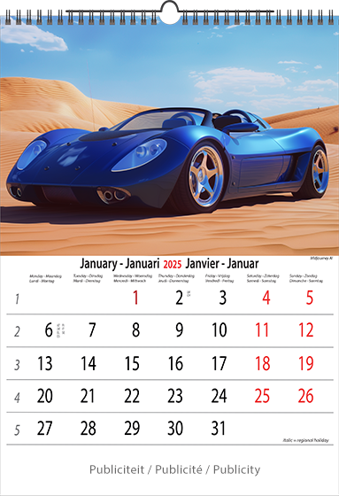 Muurkalender 2025 Sports Cars by AI 13p A4 A3