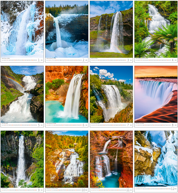 Muurkalender 2024 Waterfalls 13p 31x52cm Prenten