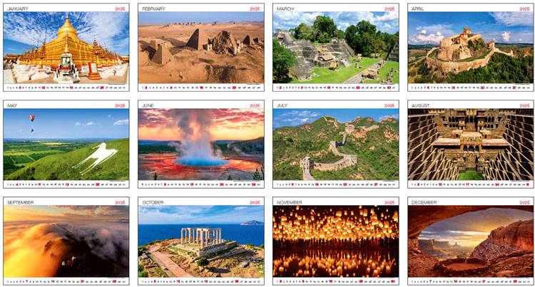 Muurkalender 2024 World Wonders 13p 45x38cm Prenten